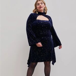 Cider Curve Velvet Star Pattern Belle Sleeve Dress 3XL NWT